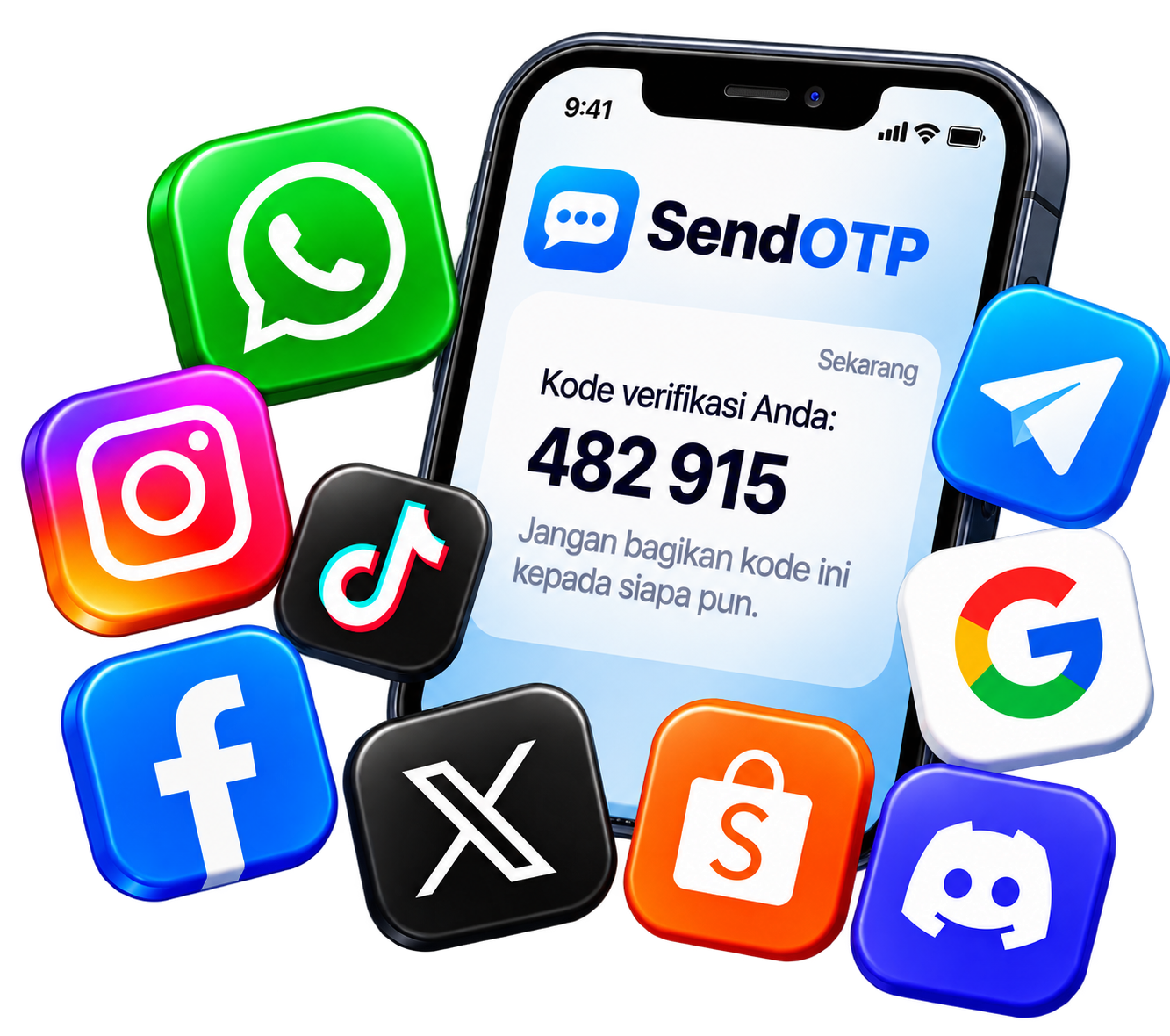 Ilustrasi nomor virtual dan kode OTP SendOTP